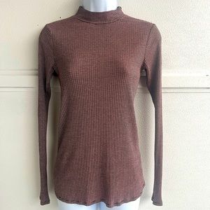 Anthropologie Postcard Striped Mock Neck Turtleneck Lightweight Top XS Pink/blk